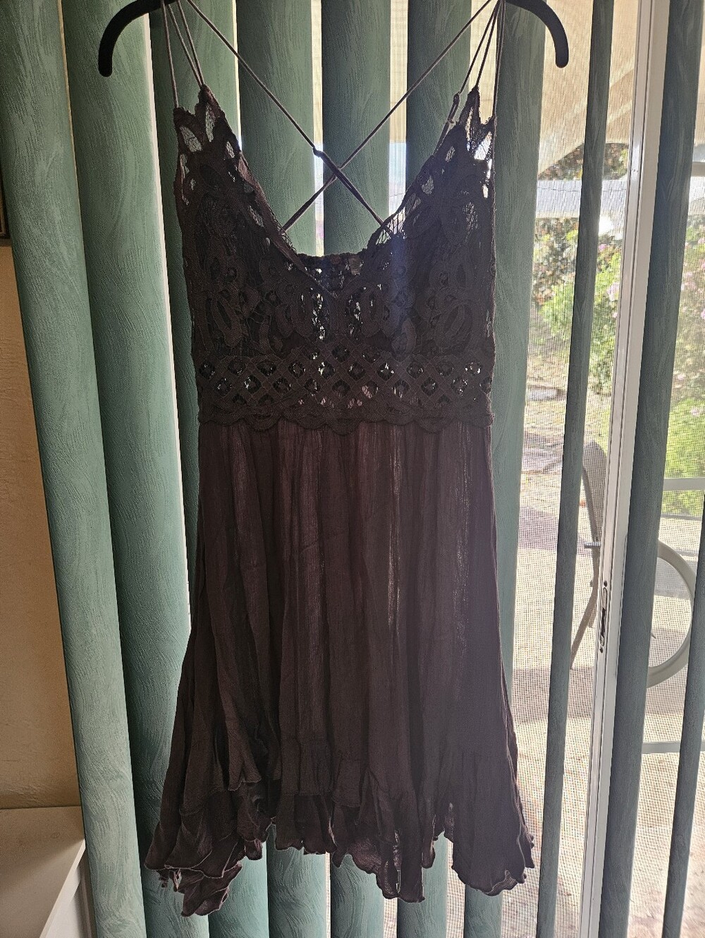 Lace Bodice Spaghetti Strap Dress in Dark Plum Free People